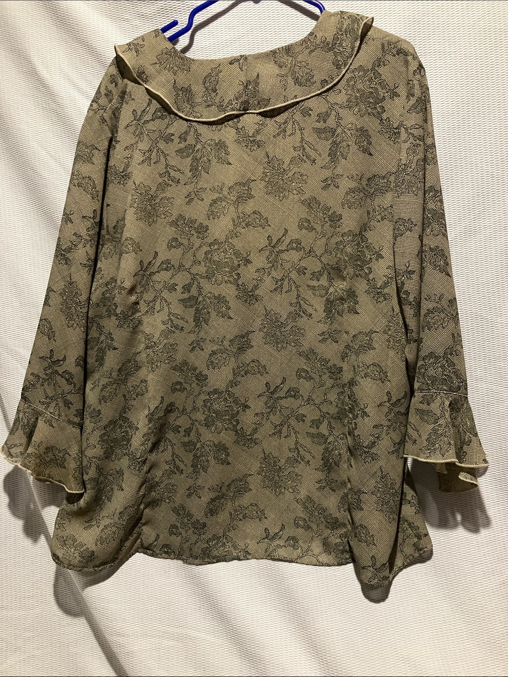 Milano Olive Green Floral Ruffle Blouse - Picture 9 of 10
